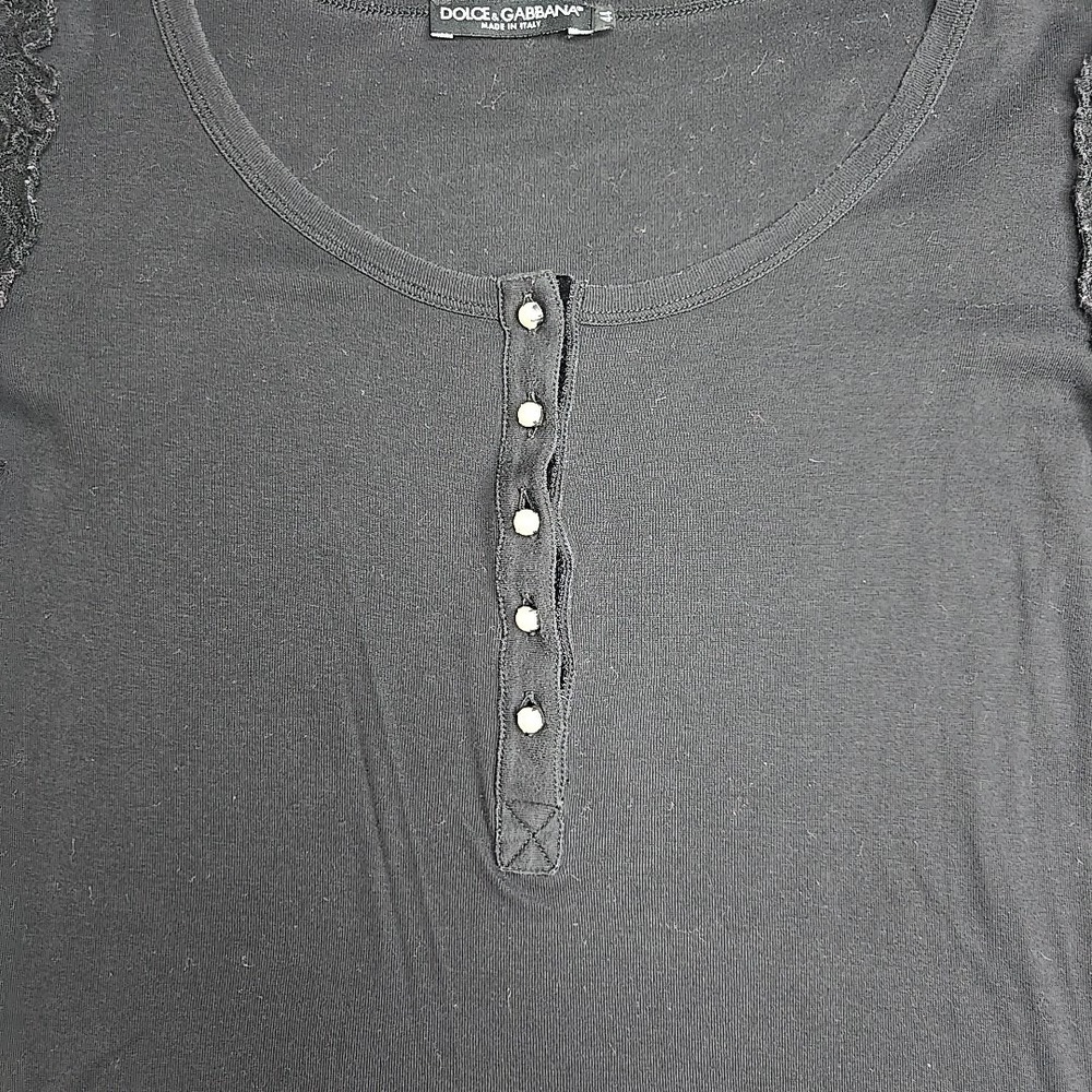Dolce & Gabbana Women Black Shirt Size 44 Pearl Button Closure Lace Sleeve  US 8 - Picture 5 of 12